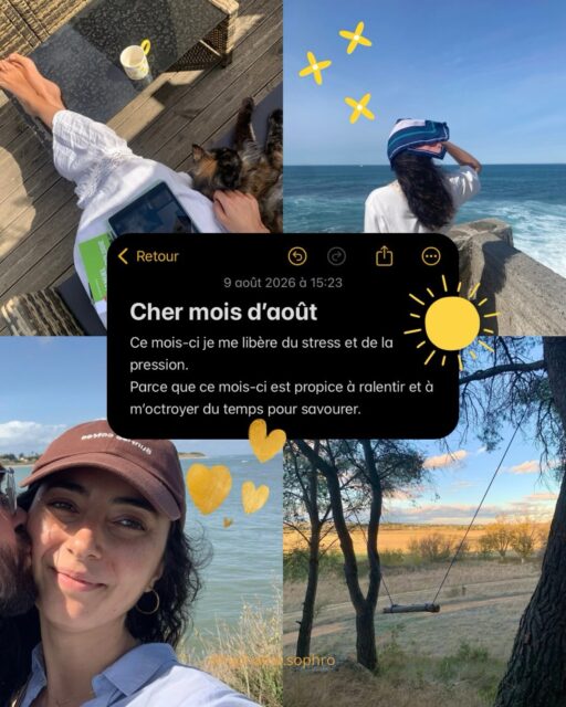 Nouveau mois nouvelles intentions ☀️
Comme chaque début de mois je vous partage des idées d’intentions à se fixer chaque jour et semaine. Pourquoi c’est utile ?
Entre le rythme effréné, la liste des choses à faire à rallonge, les sollicitations à droite à gauche, la préparation des valises et du programme de vacances, on oublie très facilement d’être reconnaissant.e et de profiter.Si je ne m’oblige pas une fois par jour à m’arrêter sur un «  petit plaisir » et à l’apprécier pour ce qu’il est alors je passe ma journée à me concentrer uniquement sur le négatif, sur ce que je dois faire et j’en oublie de VIVRE et d’apprécier pleinement ma journée. Le pire c’est qu’à la fin de la journée je deviens incapable de dire ce que j’ai aimé de cette journée sì je ne me fixe pas d’intention.Alors qu’en choisissant une intention chaque jour (même plusieurs jours d’affilé) à chaque fois que je vais me concentrer sur cette intention, je sors la tête de l’eau, je pense à quelque chose de positif. Instinctivement je respire mieux, je me sens plus calme, j’ai envie de sourire, mon énergie revient.C’est en découvrant la sophrologie que j’ai mis ce principe en place dans mes journées et ça a changé mon état d’esprit au quotidien.Parce que ça fait du bien au moral et au corps de penser à autre chose qu’à ce qui nous étouffe, de se concentrer sur ce qu’on aime !
Essaye ce mois-ci et tu verras que savourer des petits instants de la vie te fait oublier tout ce qui ne va pas 🫶🏼Suis ma page pour avoir d’autres conseils pour te libérer du stress et de la pression mentale et quotidienne !Nouveau mois nouvelles intentions ☀️
Comme chaque début de mois je vous partage des idées d’intentions à se fixer chaque jour et semaine. Pourquoi c’est utile ?
Entre le rythme effréné, la liste des choses à faire à rallonge, les sollicitations à droite à gauche, la préparation des valises et du programme de vacances, on oublie très facilement d’être reconnaissant.e et de profiter.Si je ne m’oblige pas une fois par jour à m’arrêter sur un «  petit plaisir » et à l’apprécier pour ce qu’il est alors je passe ma journée à me concentrer uniquement sur le négatif, sur ce que je dois faire et j’e